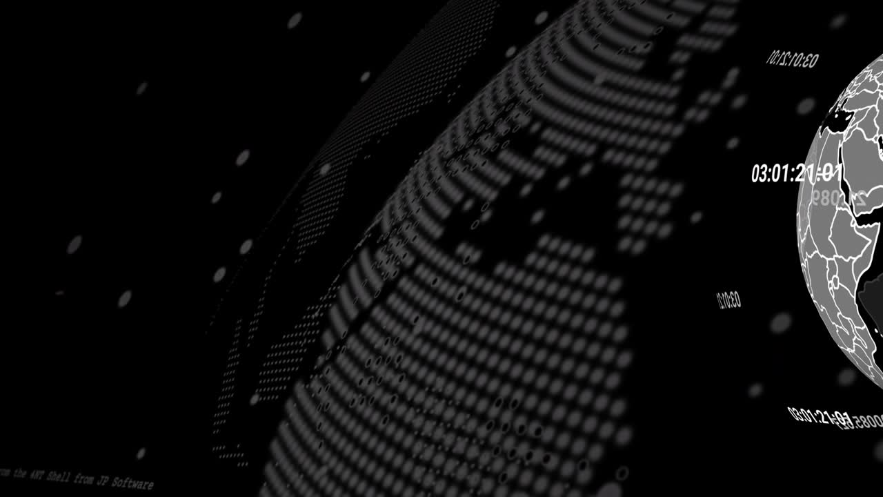 Animation of data processing with globe over globe on black background
