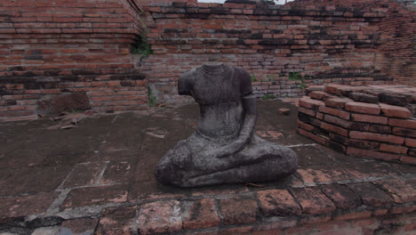 rustic brick ruins of ancient temple in ayutthaya historical park in open air, unforgetable experience of authentic thai, historical monuments concept