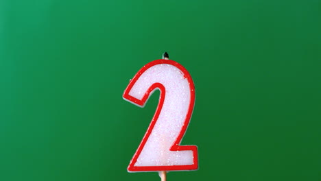 two birthday candle flickering and extinguishing on green background