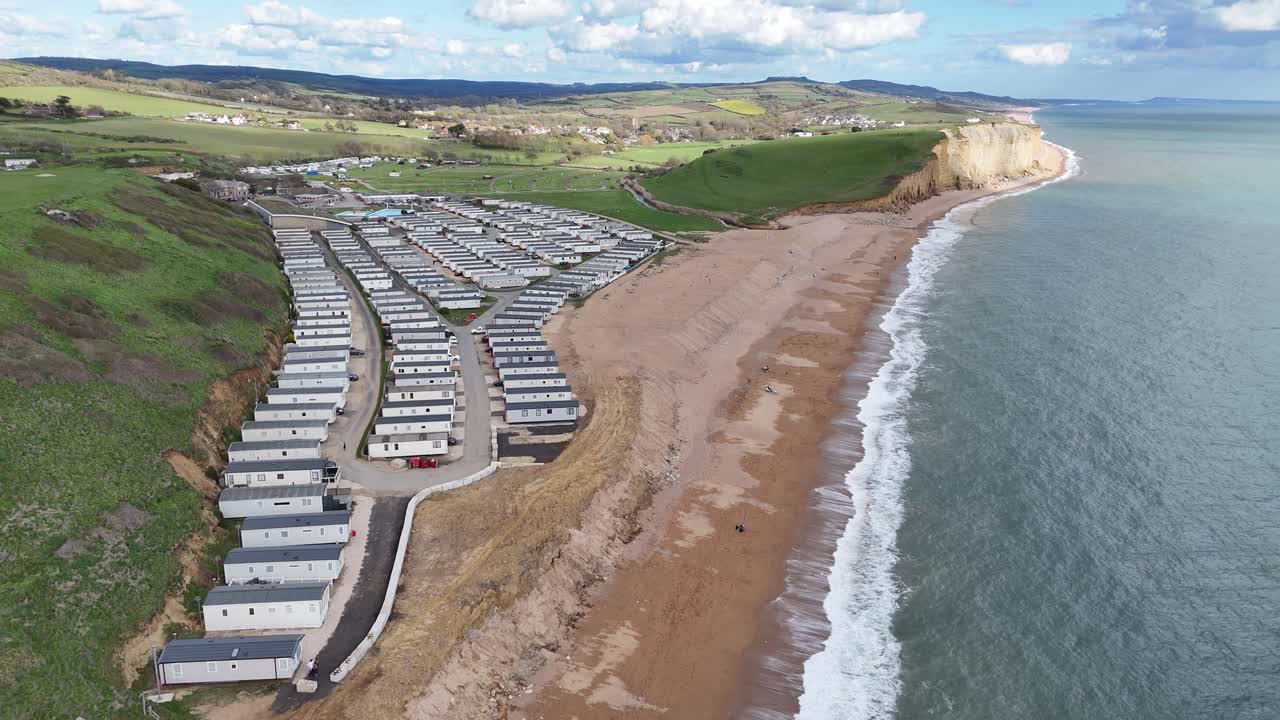 Freshwater Holiday Park Static caravan site near West Bay Dorset UK drone aerial