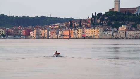 fisherman traveling home after hard work in rovigno in slow motion