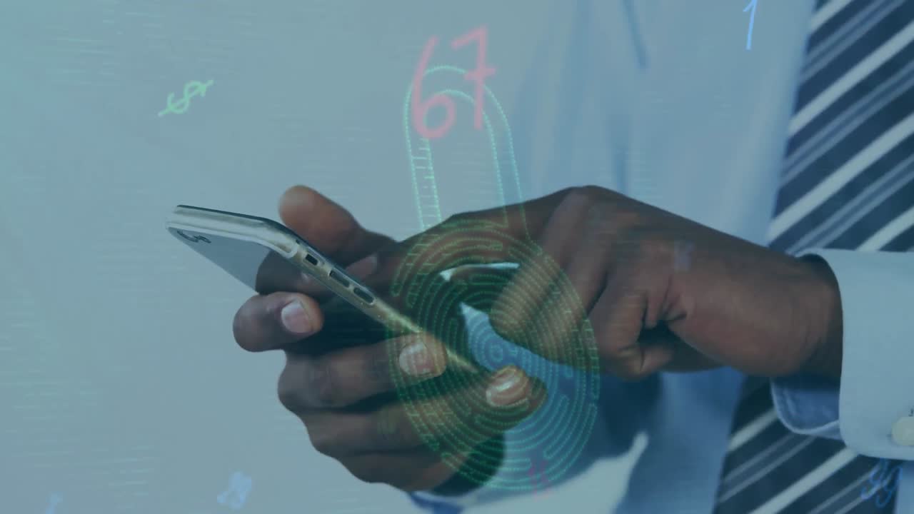 Animation of man using smartphone over security padlock