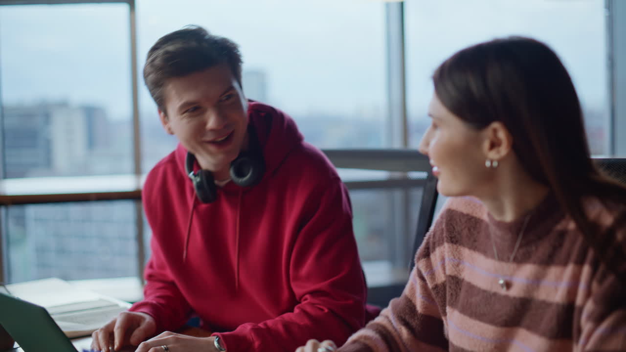 Students working in office