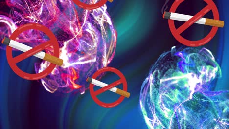 animation of lit cigarettes with no smoking signs over glowing clouds