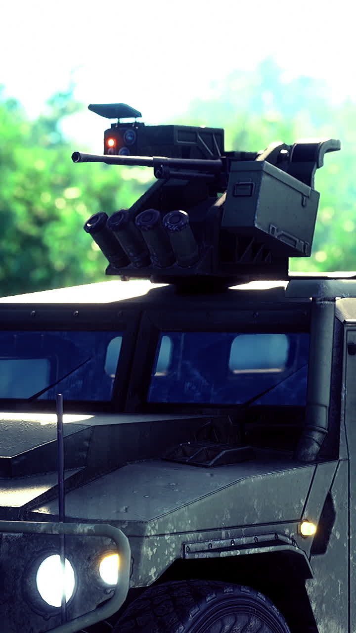 Military vehicle showcasing advanced technology in a lush environment