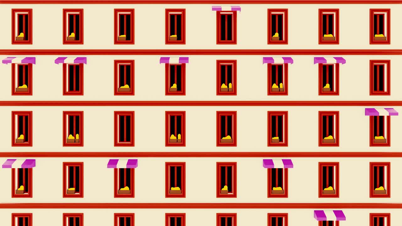 건물 앞면에 있는 창문의 반복되는 패턴