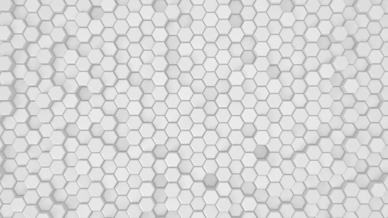 hexágono abstracto bucle de superficie geométrica 1a: luz brillante limpio patrón de cuadrícula hexagonal minimalista, movimiento ondulado aleatorio lienzo de fondo en blanco arquitectónico de pared puro. bucle sin costuras 4k uhd fullhd
