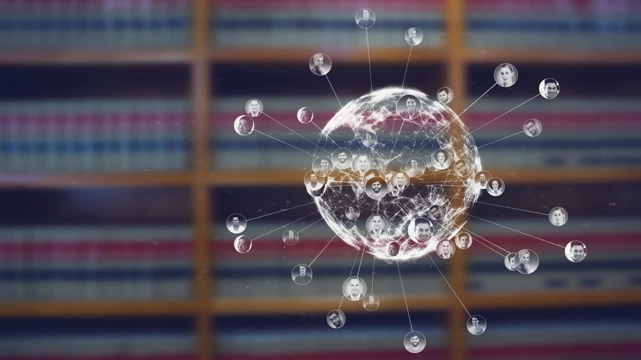 책장 앞 에 애니메이션 로팅 글로브