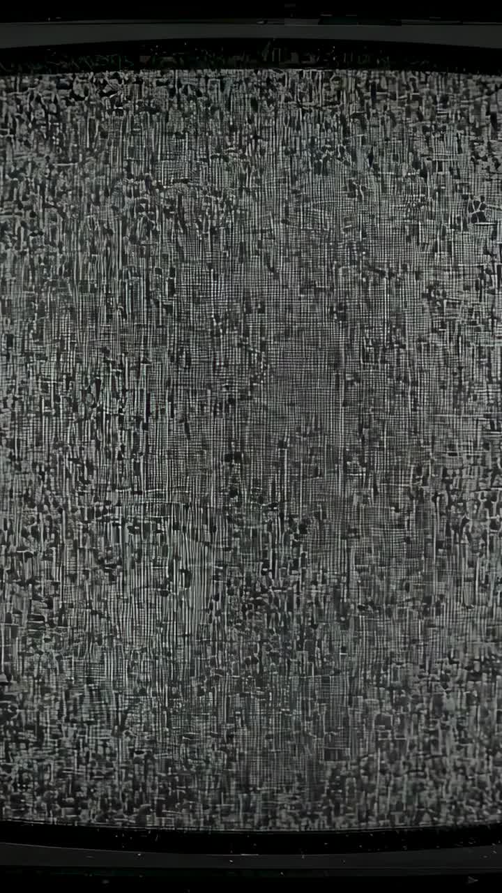 Vertical video: Reacting to signal shift CRT turning static into lines in dark room, band drifting