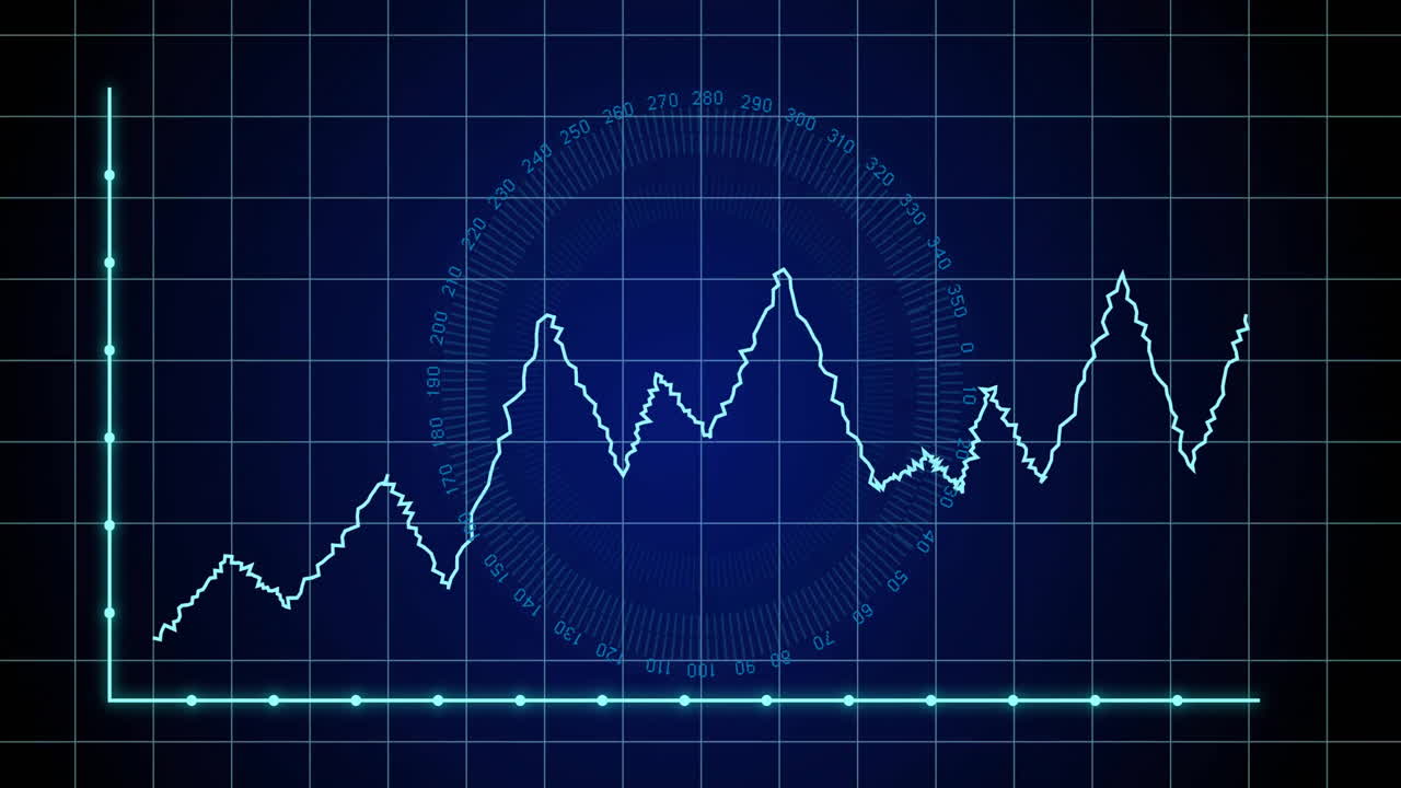 animación del procesamiento de datos y diagramas sobre fondo azul