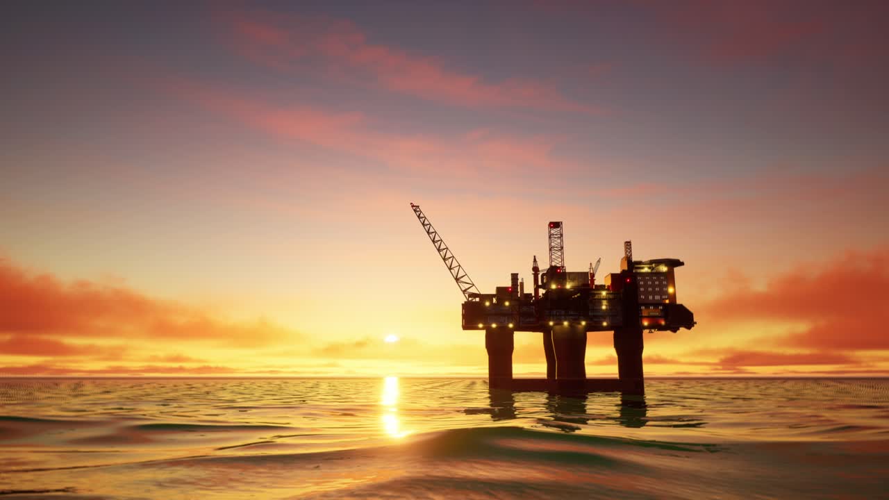 Offshore Oil Rig at Sunset