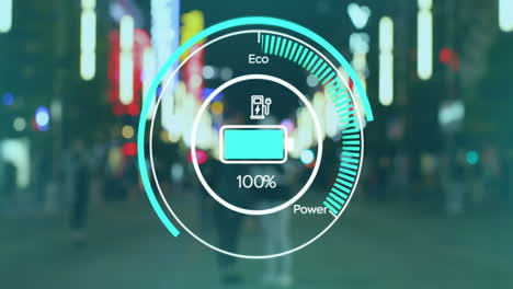 animación del procesamiento de datos del velocímetro de coches eléctricos sobre la ciudad