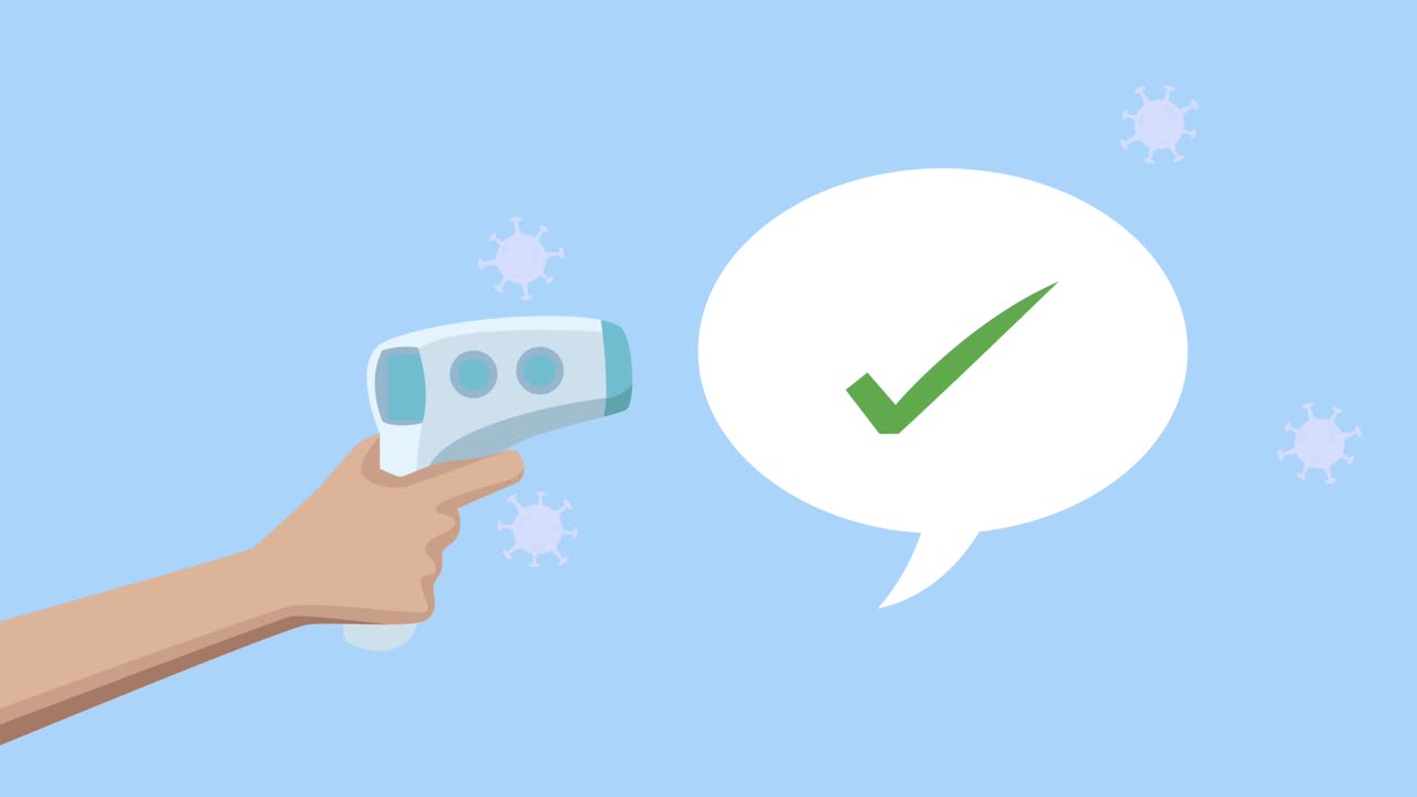 디지털 온도계를 사용하여 손으로 covid-19 애니메이션