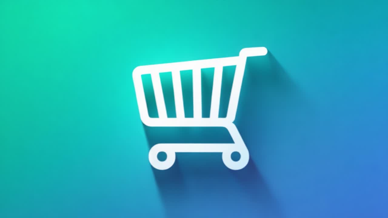 Una visualizzazione minimalista di un'icona del carrello della spesa con uno sfondo sfumato moderno, che rappresenta l'e-commerce, lo shopping online e i beni di consumo nell'era digitale.