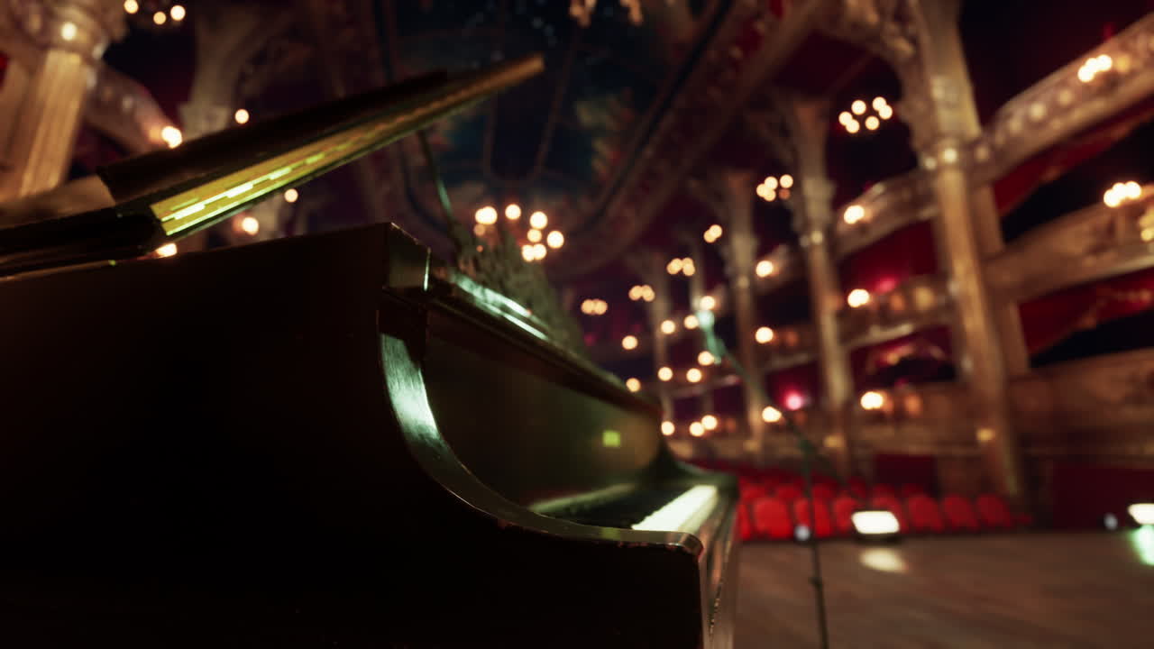 콘서트 홀 의 무대 에 있는 그랜드 피아노