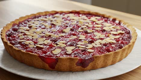 a whole fruit tart with almonds