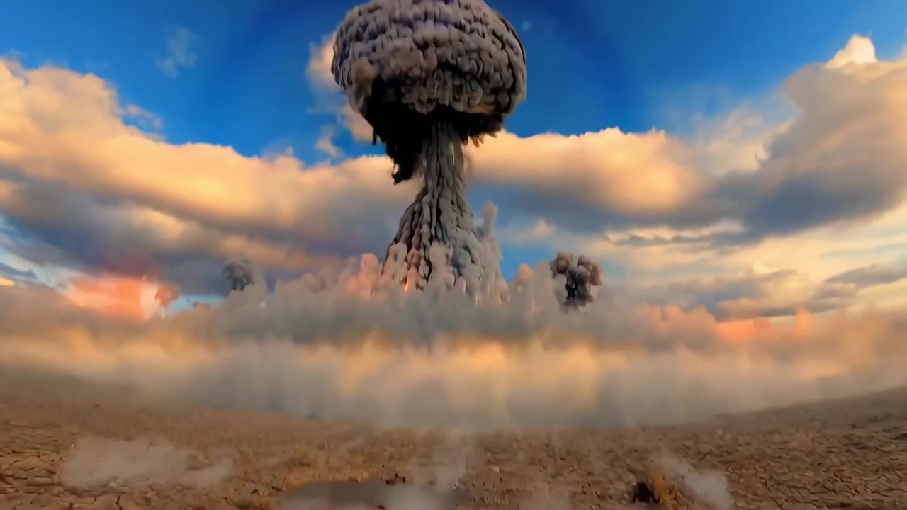 Massive Pilzwolkenexplosion in einer Wüstenlandschaft