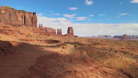 Experience-an-aerial-perspective-of-the-Monument-Valley-Desert-with-towering-mountains-in-the-background