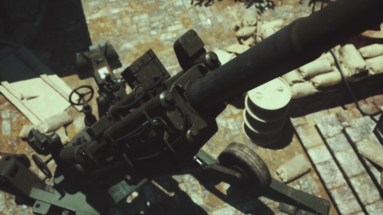 Military artillery positioned on the battlefield during a tense moment
