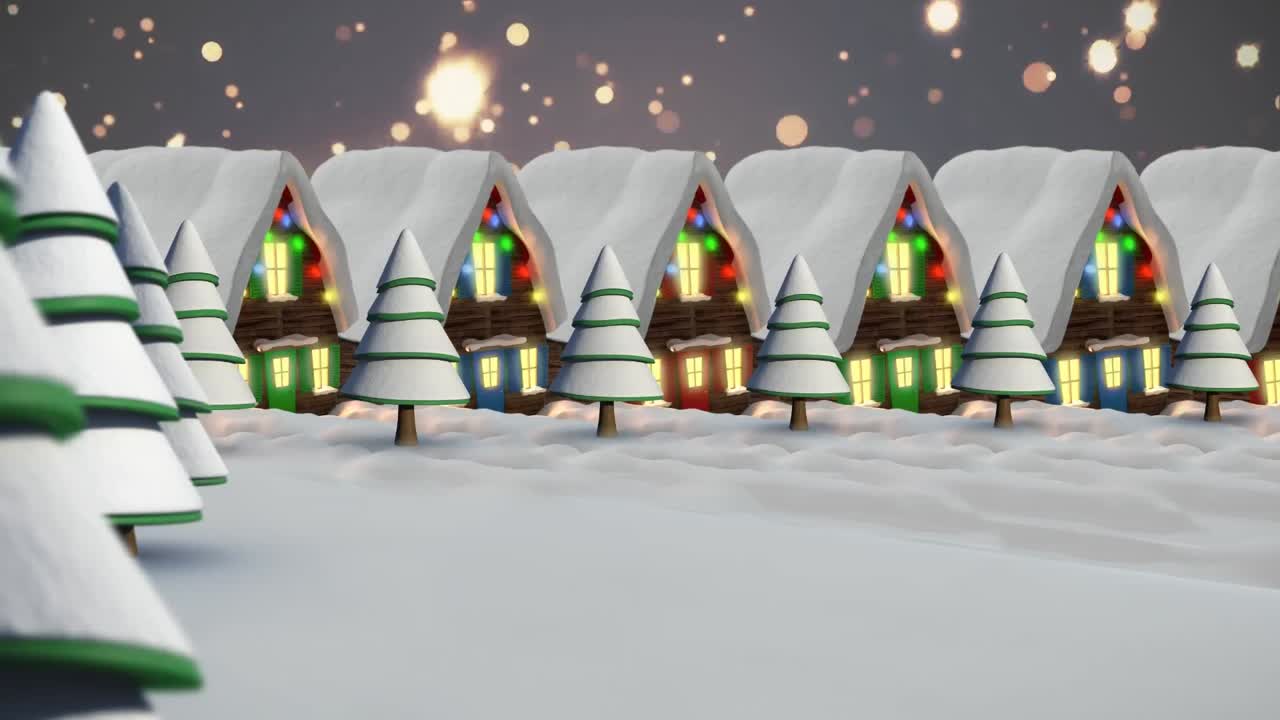 별이 떨어지는 다채로운 불빛이 요정의 불빛으로 집 위에 떨어지는 애니메이션