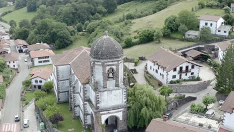 Asuncion Church, Zugarramurdi village, Spain. Aerial drone view