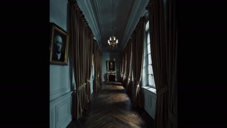 elegant antique hallway with portraits