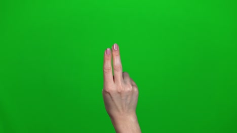 conjunto de 8 diferentes gestos de zoom de dos dedos en la pantalla verde de la mano de la mujer
