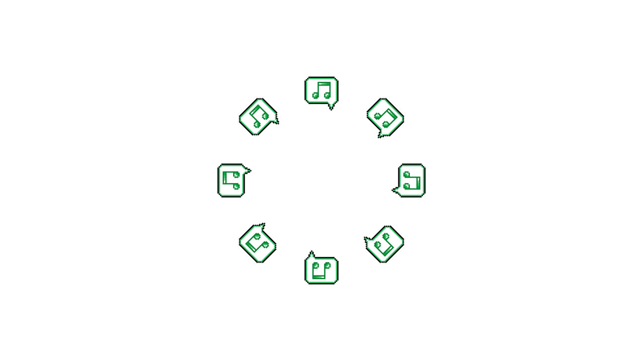 Pixel Art Speech bubble Eighth notes Spinning Circle Animated Overlay Transparent 30fps (5)