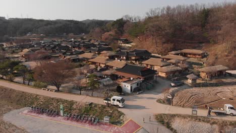 korean traditional village aerial lateral slide view