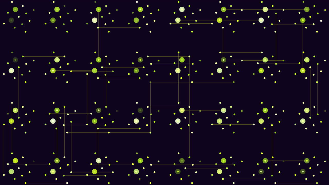 Seamless connected neon cubes pattern with dots on black gradient