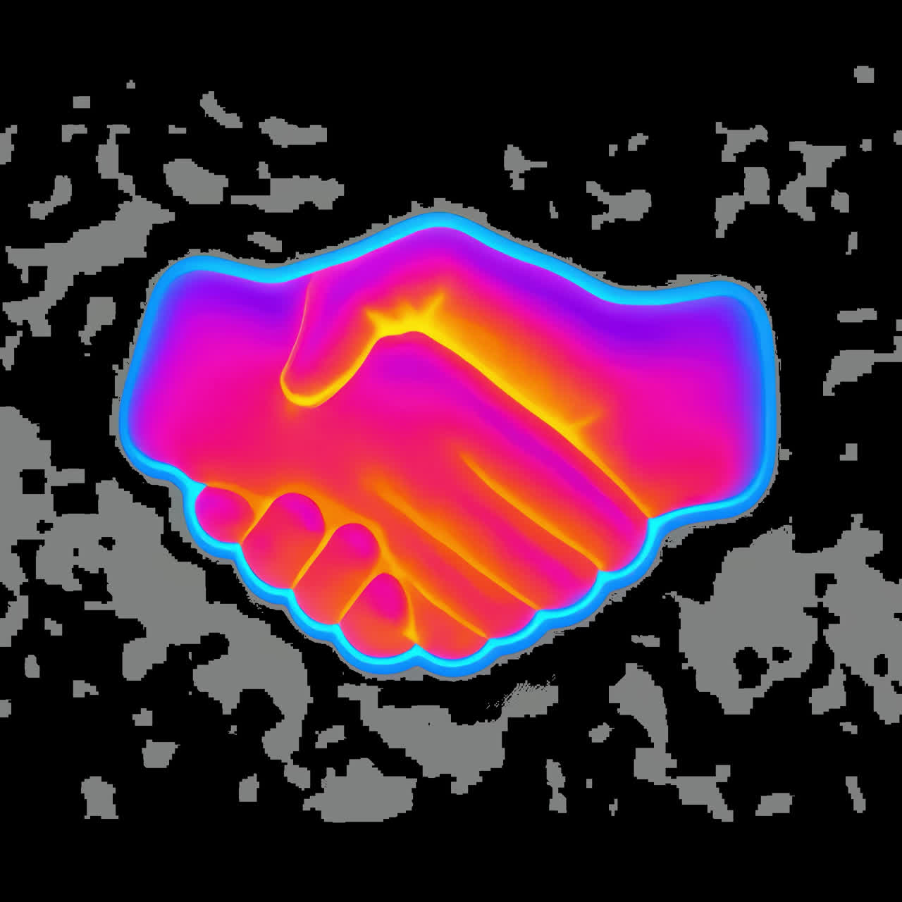 Neon handshake symbolizing partnership animation isolated asset, transparent 4K video, alpha