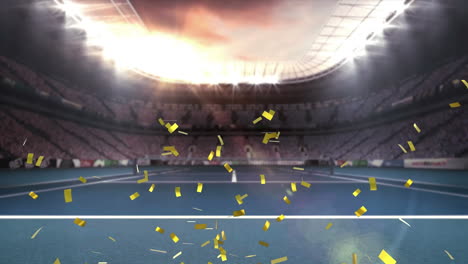 animation of confetti falling over sports stadium