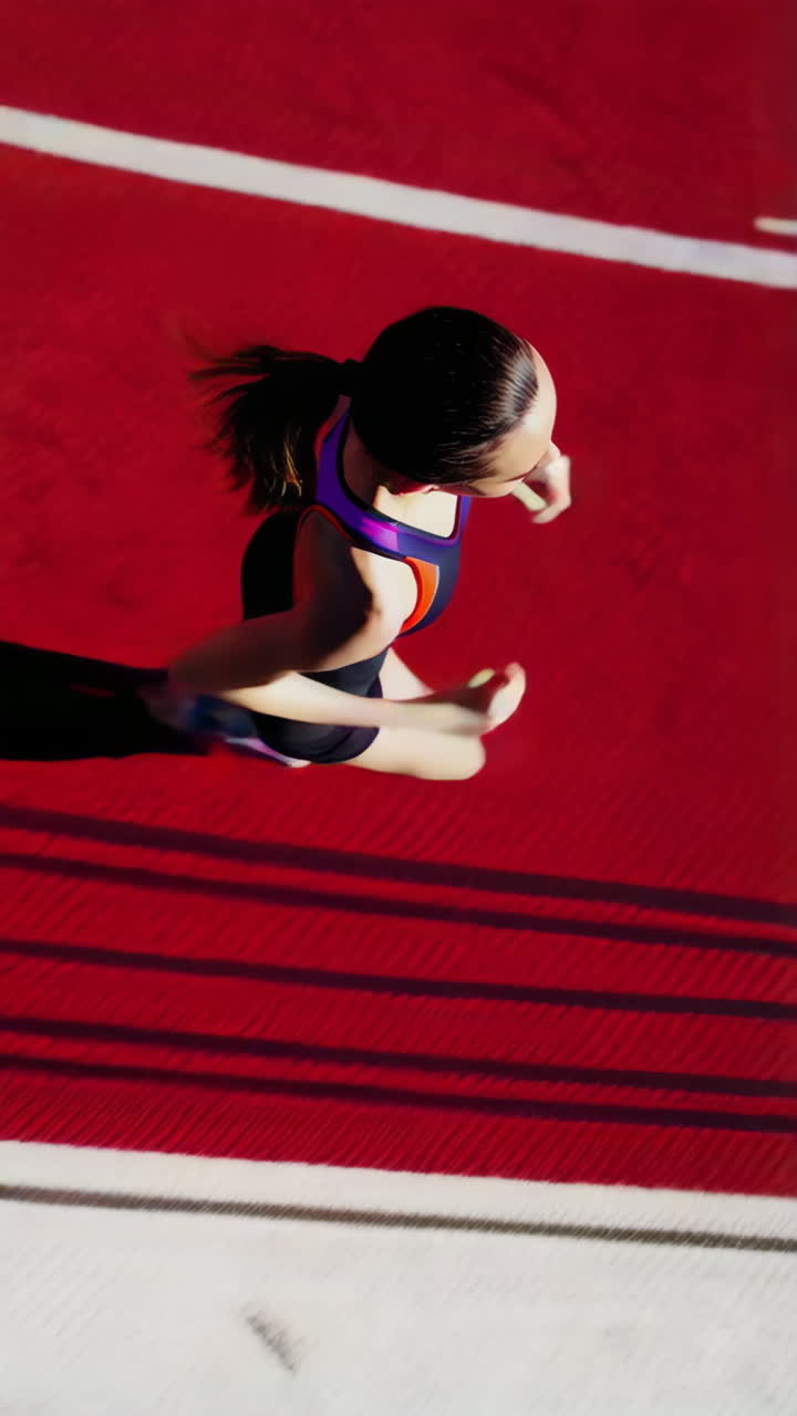 Overhead View of a Female Athlete Running on a Red Track