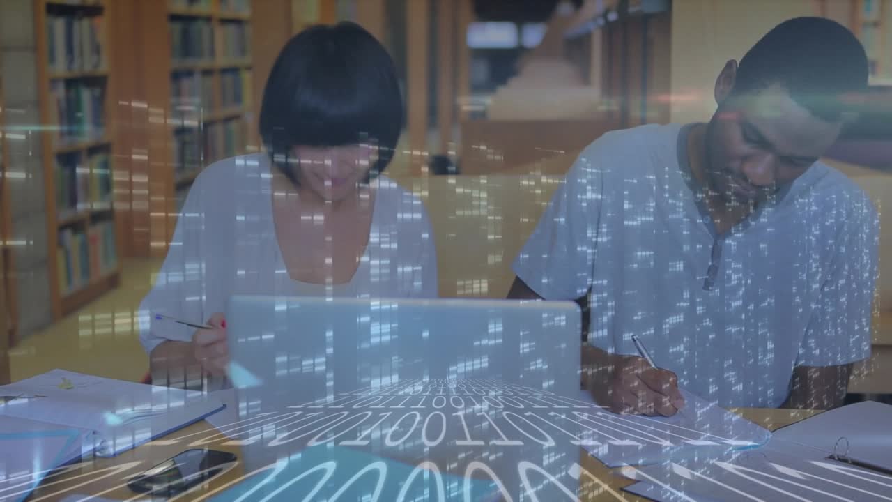 Digital video showcases data processing and student computer use in a global finance context