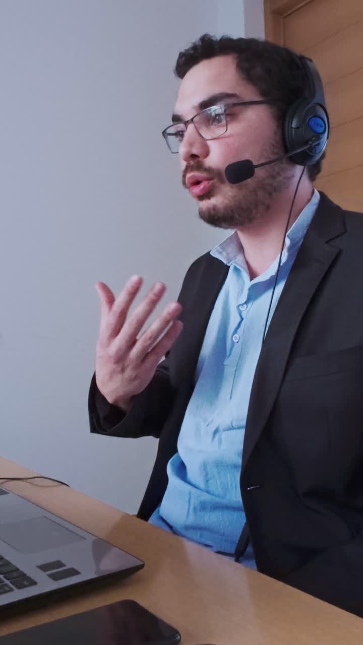Man Explaining Enthusiastically in a Video Conference