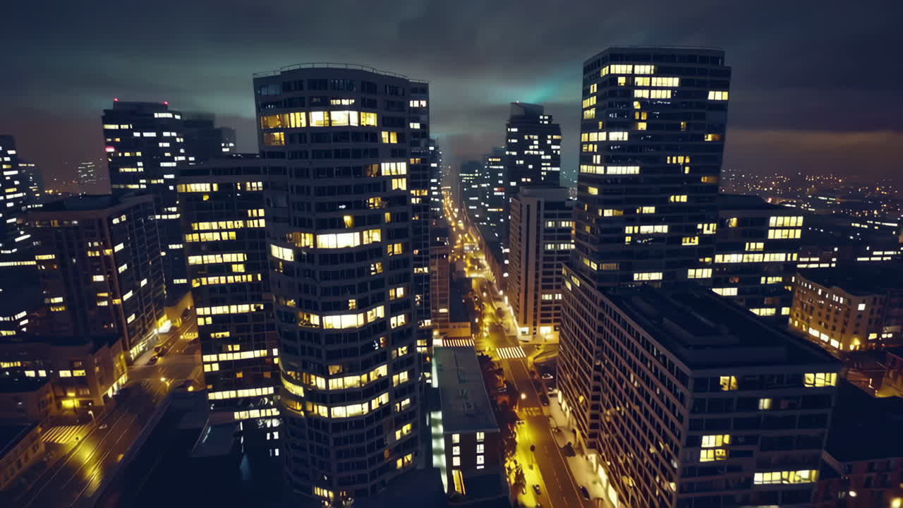 horizonte nocturno de la ciudad vista aérea
