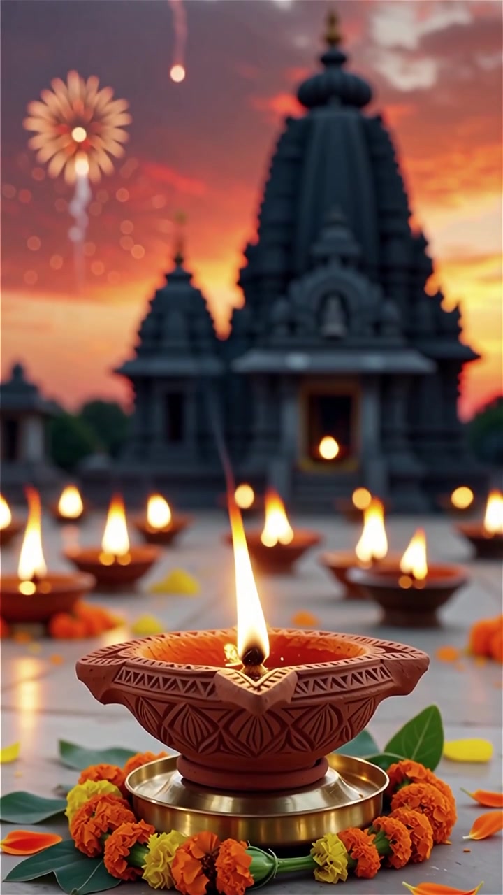 Diwali Festival Background with Lanterns and Traditional Diyas Decorations