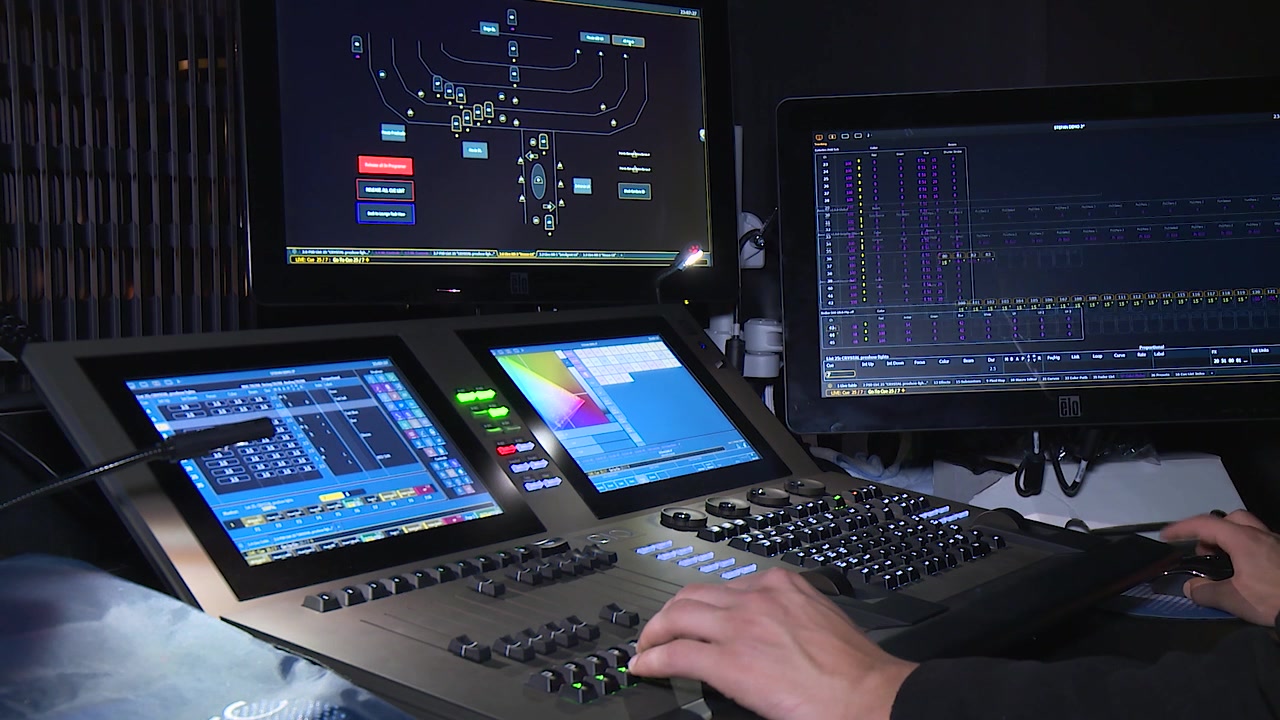 Lighting Technician Works on the Lighting Console at a Live Show Event