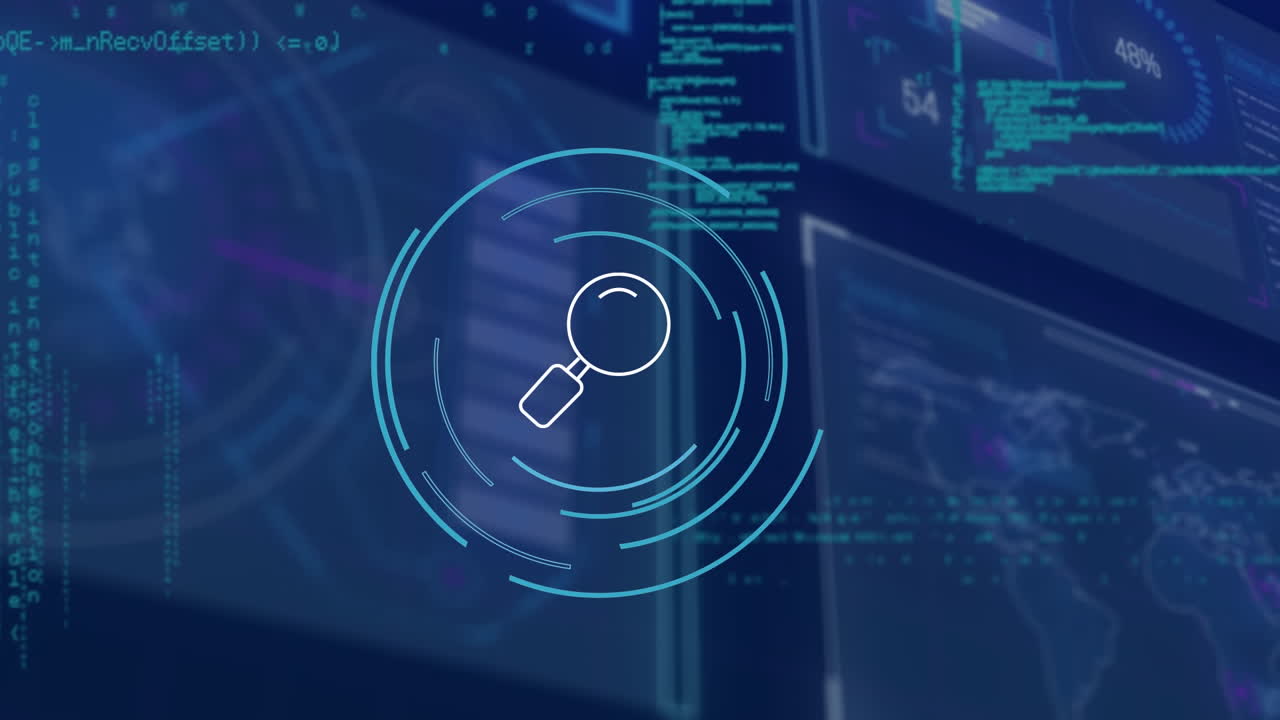 animación del procesamiento de datos sobre fondo azul