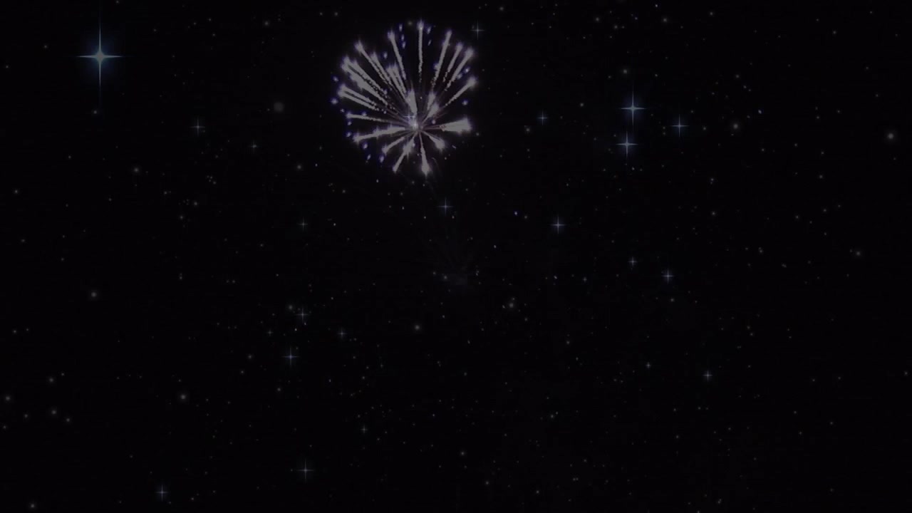 Animazione di fuochi d'artificio e stelle su sfondo nero