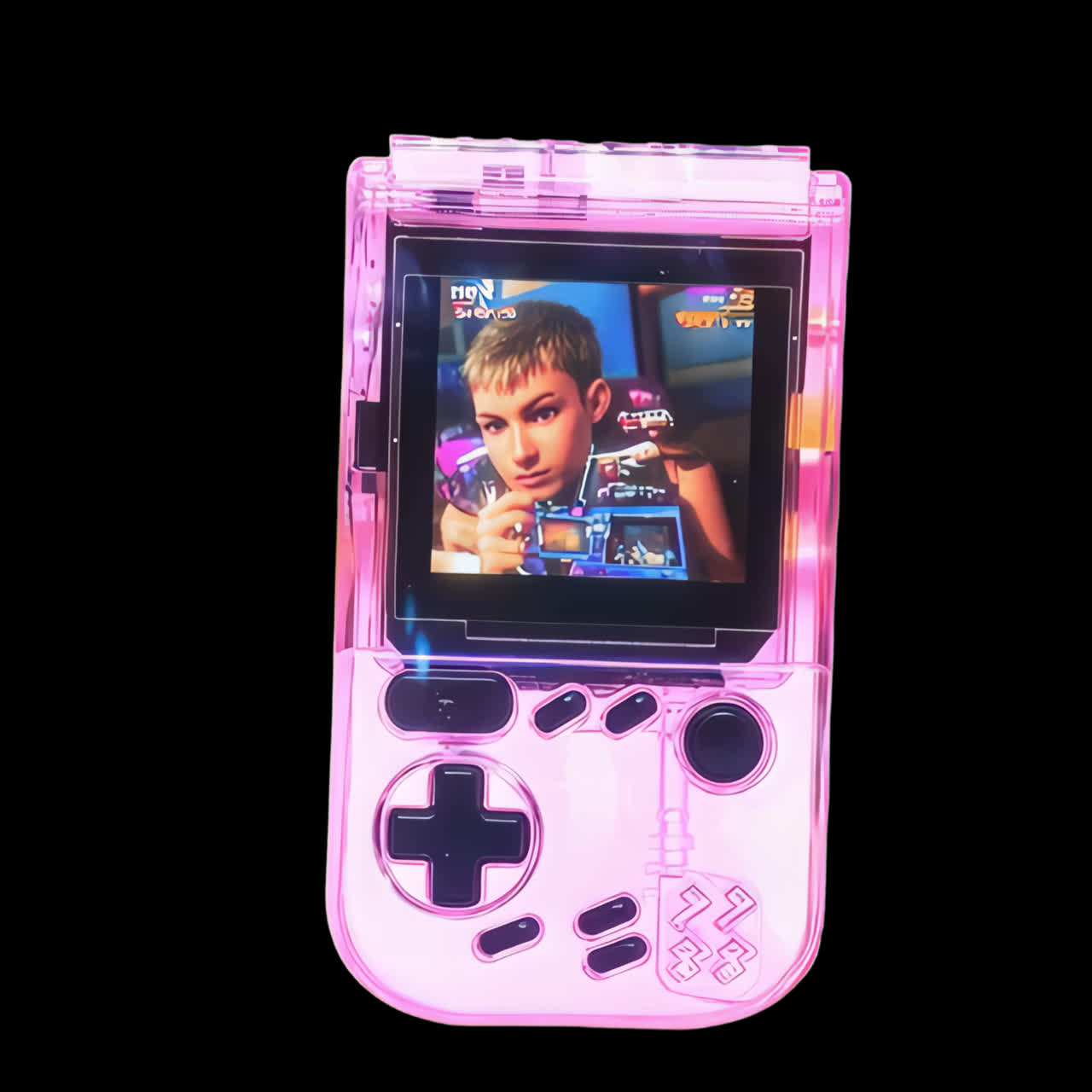 Retro pink handheld gaming device animation isolated asset, transparent 4K video, alpha channel