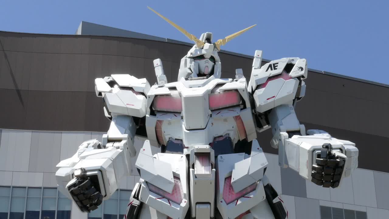 May 03, 2018, Tokyo, Japan - A life-sized Unicorn Gundam statue on display outside Odaiba Diver City Tokyo Plaza.