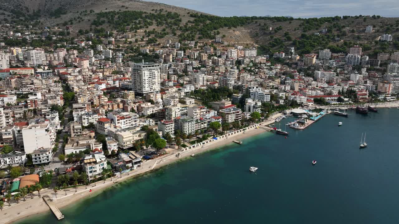 Beautiful waterfront panorama showcasing Saranda’s buildings and vibrant coastal cityscape.