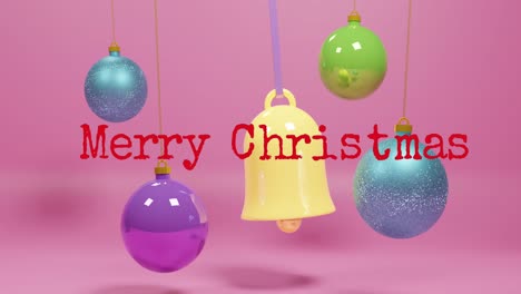 Animation-of-christmas-greetings-text-over-christmas-decorations-on-pink-background