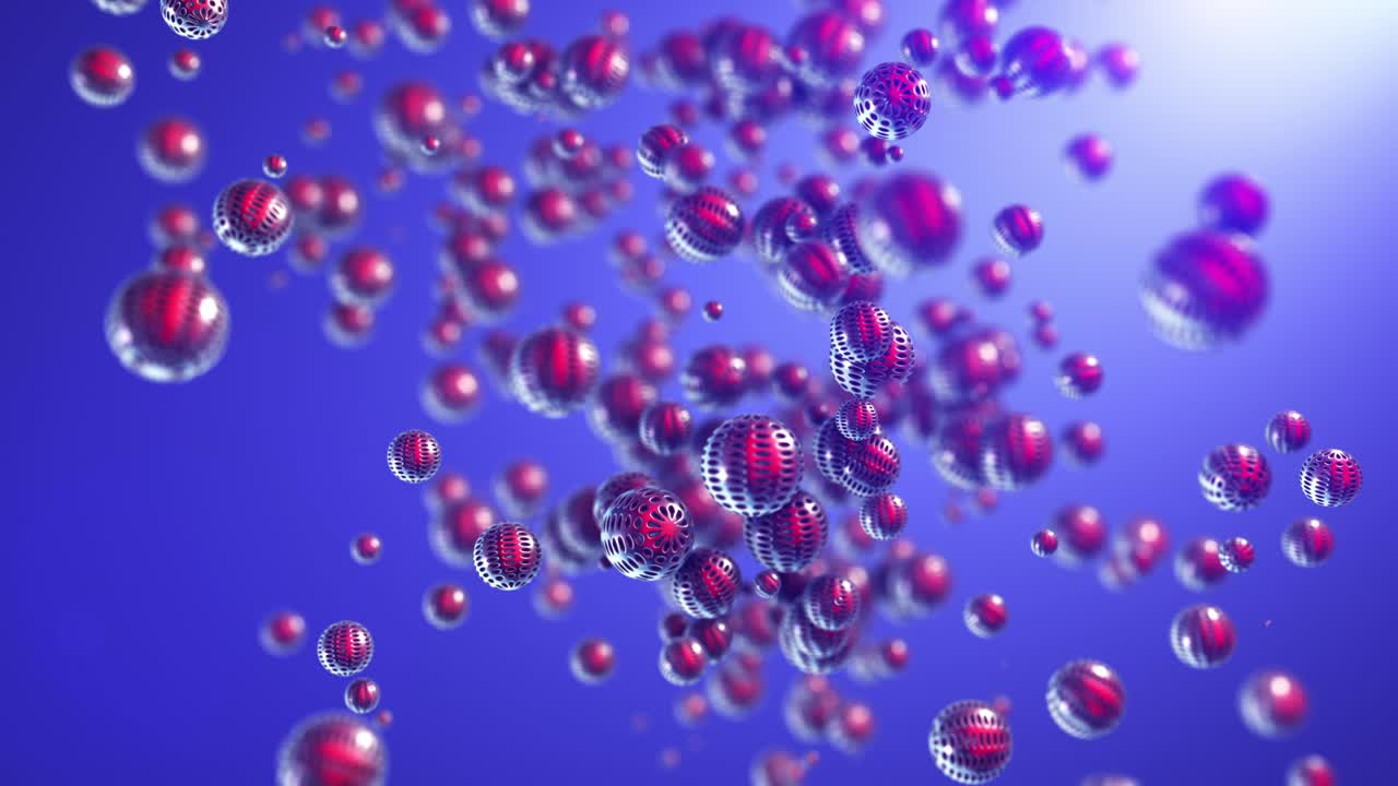 bolas abstractas metálicas brillantes que giran lentamente con efecto de profundidad de campo