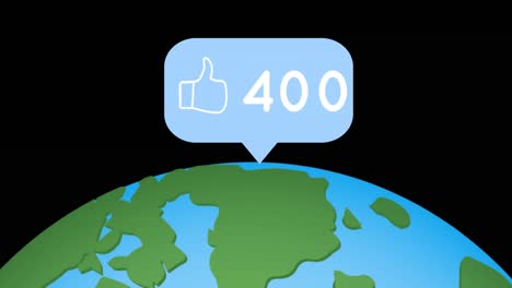 Animation-of-like-icon-with-increasing-number-over-globe