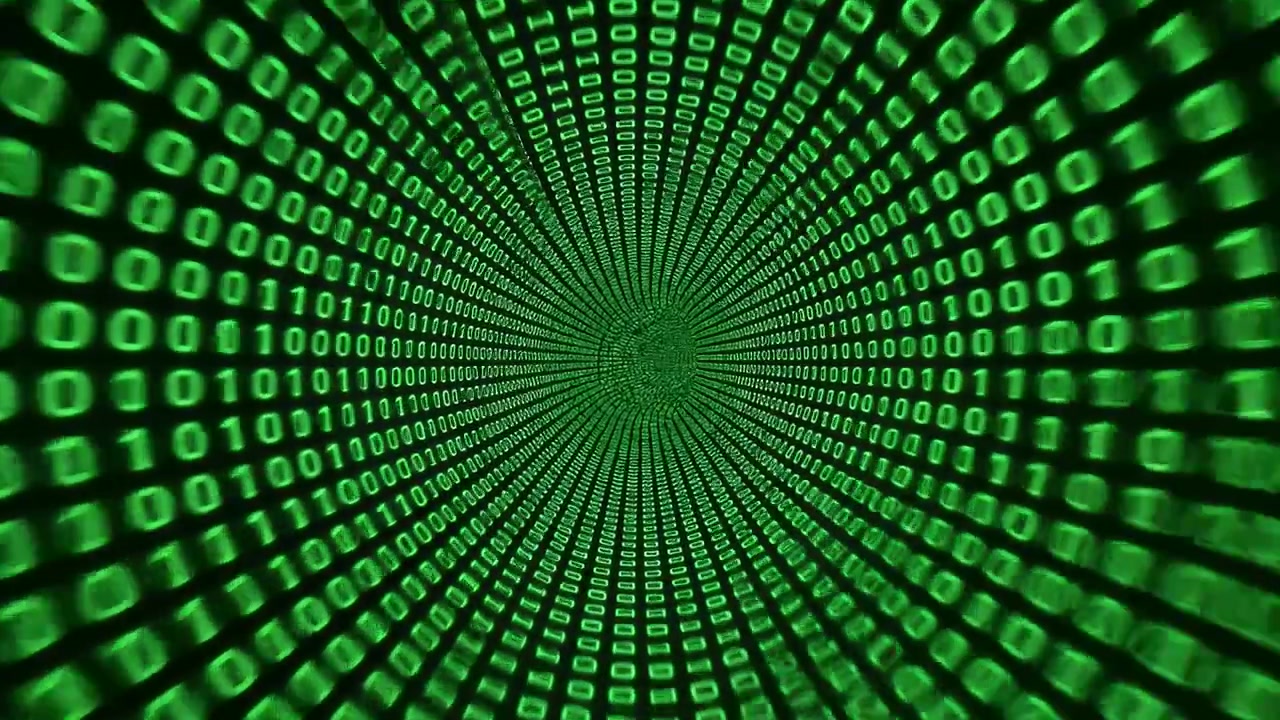 Digital Binary Code Tunnel Moving Through Cyberspace