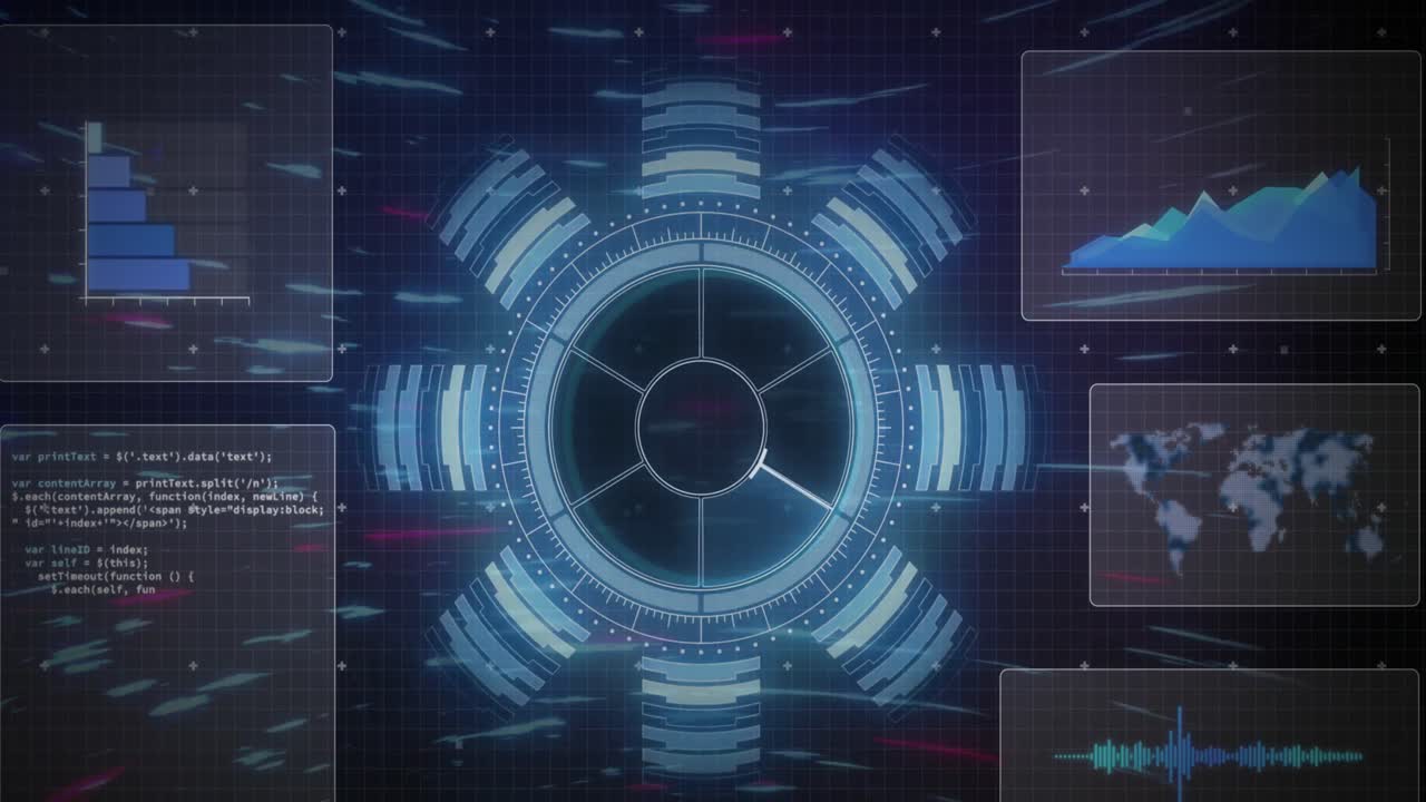 Animation of scope scanning and data processing over computer screens
