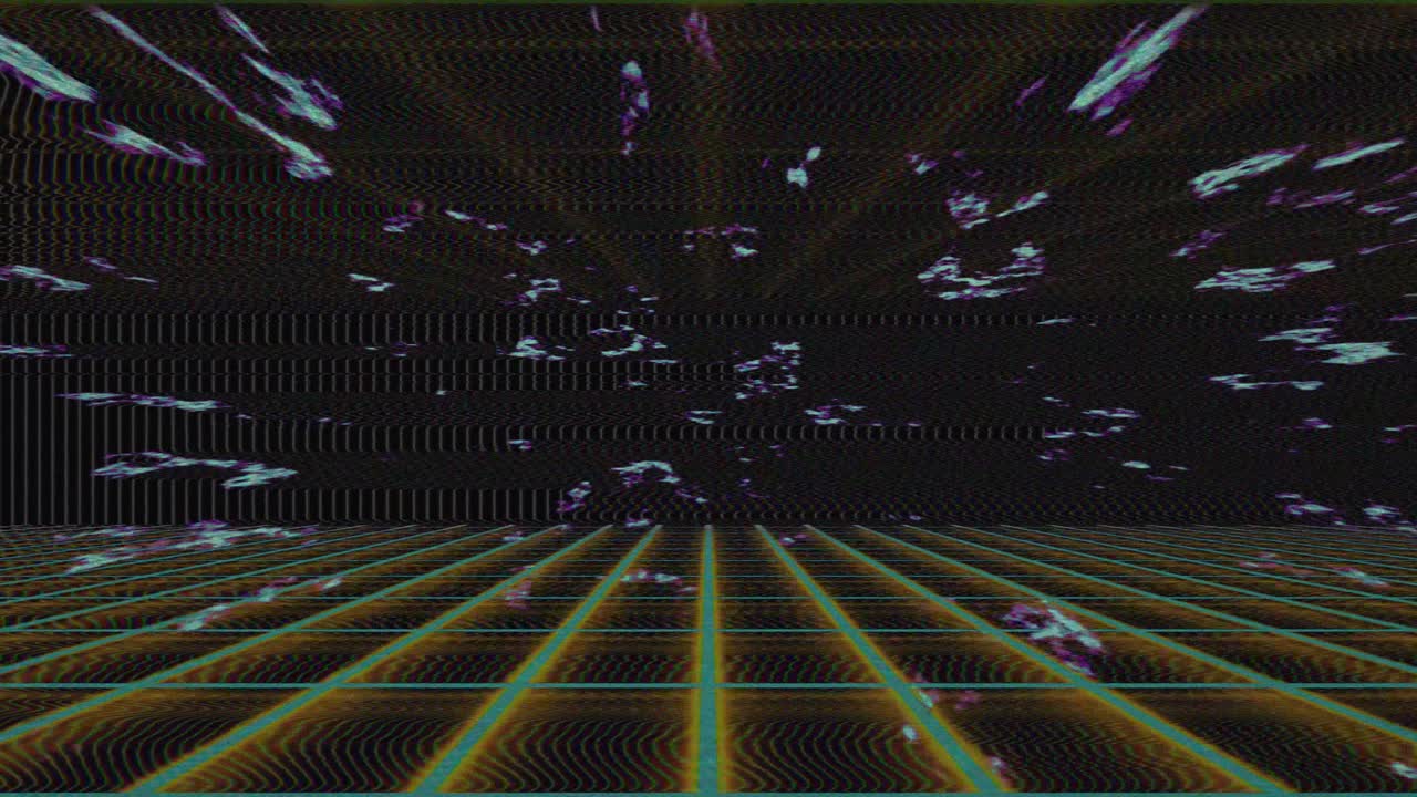 Griglia Neon Vaporwave con rumore digitale ed effetto glitch