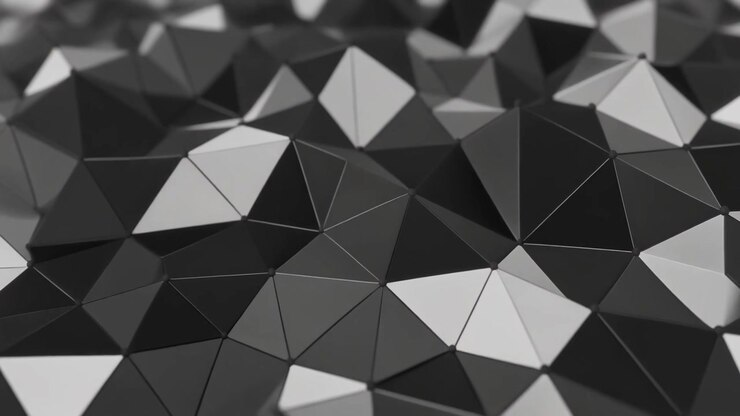 Superficie astratta geometrica low poly in movimento monocromatico.
